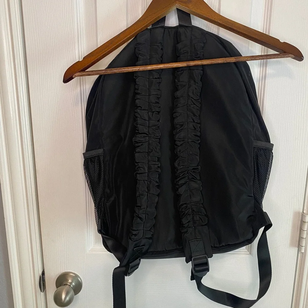 Steve Madden Black Nylon Quilted Backpack Ruched Straps SM‎ Logo Utility Bag
